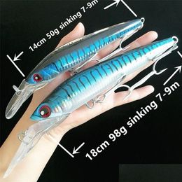 Cebos Señuelos Noeby 1Pc Minnow Señuelo 18Cm 98G 14Cm 50G Hundimiento 79M Trolling Pesca Cebo Artificial Wobbler De Duro 220702 Gota Entregar Dh3Iu