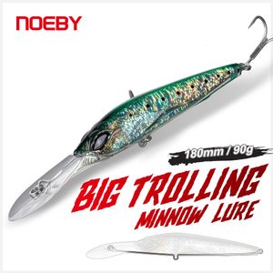 Aas Lokt Noeby Trolling Minnow Wobbler Vissen Lokken 180mm 90g Zinken Grote Kunstmatige Harde Aas voor Zee boot GT Tonijn 230705