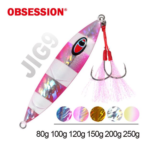 Appâts Leurres OBSESSION80g100g120g150g200g250g Jig à naufrage lent Artificielle Glow Metal Bait Jigs Japon Laser Pêche en eau salée Leurre Assist Hook 230608