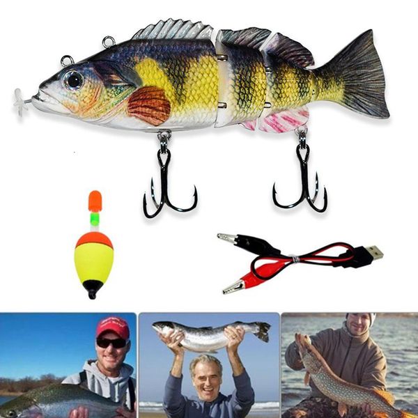 Appâts Leurres Leurre de pêche robotique Wobbler électrique pour brochet Appât électronique multi-articulé 4 segments Natation automatique Swimbait USB LED Light 230324