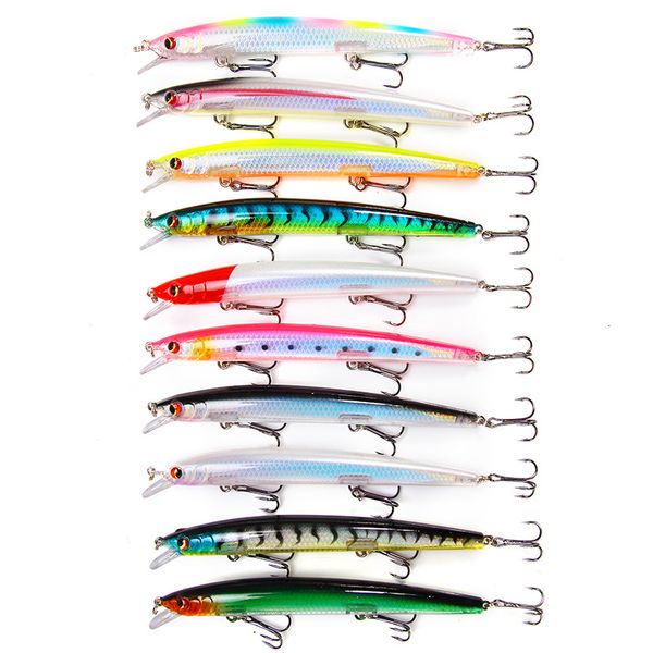 Cebos Señuelos Venta 10pcs 130mm 15.4g Big Long Fish Minnow Sea Fishing Lure Cebo 3D Eyes Strong Hooks para 230504