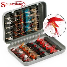 Cebos Señuelos Sougayilang Fly Flies Lure con Fly Tackle Box Portable Fly Fishing Lure Kit para Bass Trucha Agua dulce Agua salada Pesca al aire libre 230619