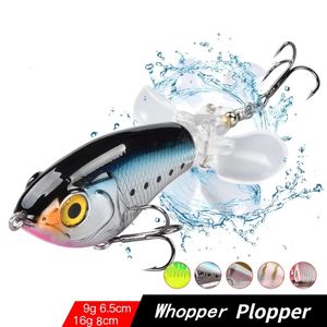 Aas Kunstaas Topwater Vissen Lokken Drijvend Roterende Staart Plopping Minnow Surface Crankbait voor Bass Forel Snoek Dubbele Propeller Whopper 231020