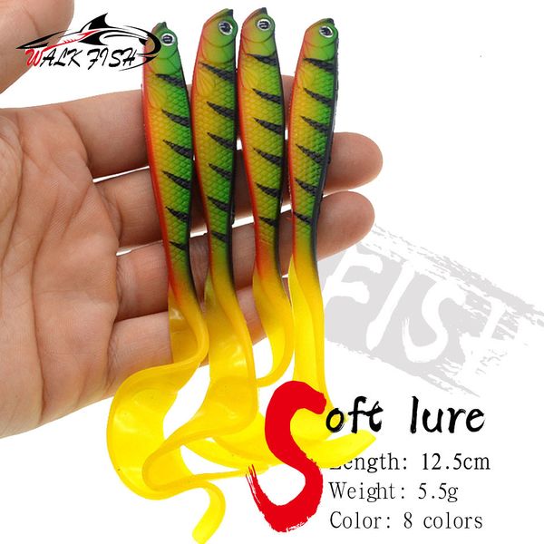 Appâts Leurres WALK FISH 4 pièces gabarits Wobblers leurre de pêche 125 cm 55g shad Ttail appât souple artificiel Silicone bar brochet 230911