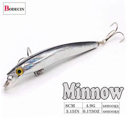 Appâts Leurres Wobbler Minnow flottant appât artificiel en plastique dur pour la pêche leurre attirail basse 8 cm 3d yeux Topwater 2 hameçon Crankbait 1 pc 231207