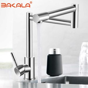 BAKALA 304 Mélangeur de robinet de cuisine pliant sans plomb en acier inoxydable 360 degrés pivotant à poignée unique Robinets de lavabo de cuisine en nickel 210724