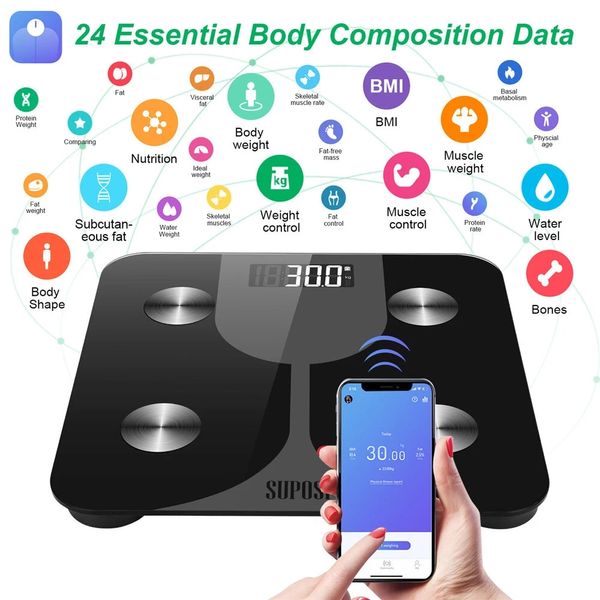 Bakeey Bluetooth Smart Body Fat Scale Échelle de poids corporelle électronique domestique - Noir