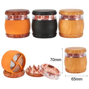 Bakelite Wood Metal Fumer Herb Grinders tambour tissé 4 couches de tabac de tabac portable Crusher à main Grinder diamètre 65 mm