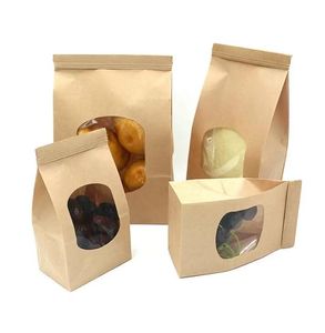 Bakkerijzakken met helder vensterafdichting vetbestendig kraft papieren zak voor eten snacks cookie koffie keuken accessoires