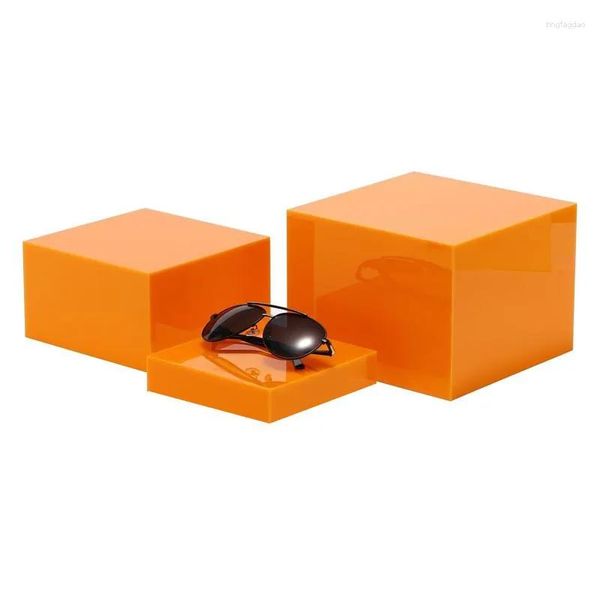 Ustensiles de cuisson Ensemble d'outils de cuisson de 3 supports de restauration en acrylique orange clair blanc noir supports de buffet alimentaire présentoir cube emboîtable avec fond creux