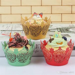 Bakvormen Cupcake Liners Wrapper Papieren Dozen Ondersteuning Hittebestending Multi Kleur Holle Laser Cut Party Decor 0 34LC FF