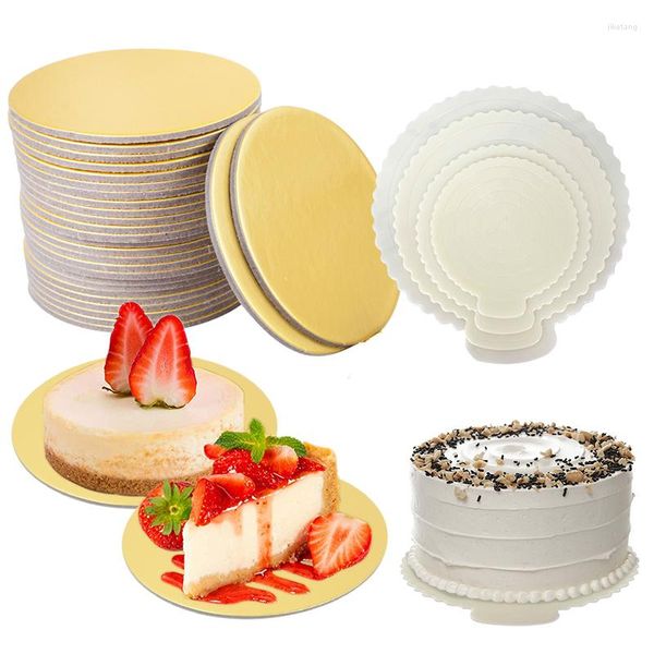 Tapis à gâteau en Mousse doré de qualité alimentaire, outils de cuisson, Base en plastique blanc, carton doré, décoration de plateau à cupcakes et à desserts, 1/3/5 pièces