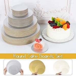 Outils de cuisson 10 pièces planches à gâteaux rondes carton carton jetable papier cupcake plateau à dessert tampon or argent et blanc