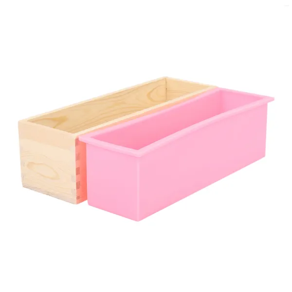 Herramientas para hornear 1200G Diy Jabón Caja de molde de madera Revestimiento de silicona Herramienta de remolino de pan rectangular Fabricación de velas