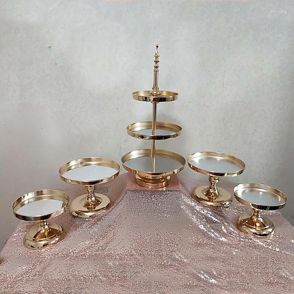 Outils de cuisson 1 pièces-5 pièces miroir décoration de mariage 2 ou 3 niveaux Cupcake affichage métal doré joyeux anniversaire gâteau support