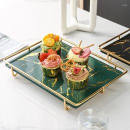 Ustensiles de cuisson 1 pièces plateau de rangement de Style marbre européen luxe en céramique Dessert Table étagère tasse à thé nourriture bijoux cosmétique