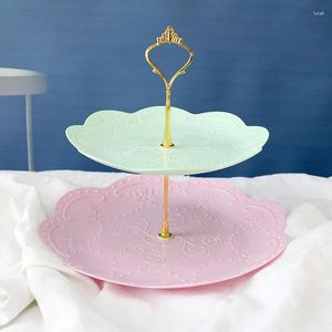 Ustensiles de Cuisson 2 Niveaux Amovible Gâteau Stand Style Européen Pâtisserie Cupcake Assiette De Fruits Dessert Titulaire Baby Shower Fête De Mariage Décor À La Maison