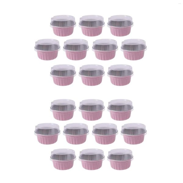 Herramientas para hornear 200 piezas 5Oz 125Ml tazas desechables para hornear pasteles Muffin Liners con tapas tazas de papel de aluminio para cupcakes-rosa