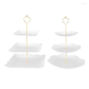 Bakware tools 2pcs 3 laag witte vierkante cake stand dessert koekje snoep fruit torenlade voor bruiloftsfeestjes thuis decor