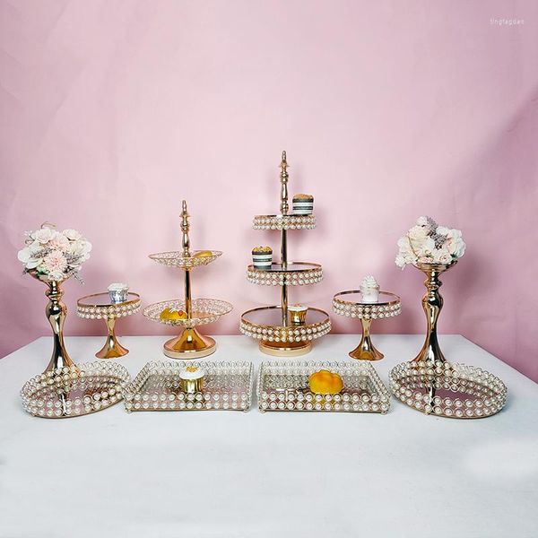 Ustensiles de cuisson 3-10 pièces perle gâteau Table or Dessert métal pour mariage miroirs support décoration Cupcake