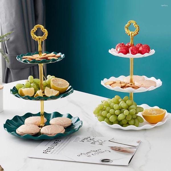 Outils de cuisson plateau en plastique à 3 couches pour gâteaux biscuits aux fruits support d'assiette de Style européen anniversaire de mariage