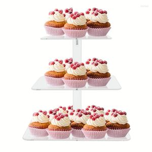 Bakware tools 3 laag vierkante acryl cupcake stand transparant cakedisplay plank verwijderbaar assembleren bruiloft verjaardagsfeestje deco dessert