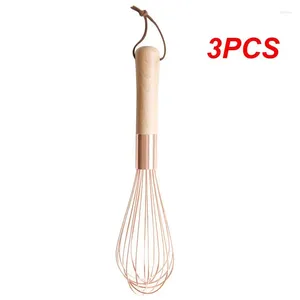 Outils de cuisson 3 pièces fouet en acier inoxydable or Rose mélangeur à manche en bois hêtre nordique Ins cuisine cuisson domestique