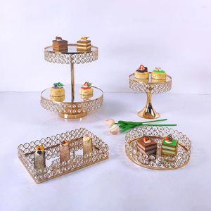 Bakvormen Gereedschap 4-7 stuks Gouden Spiegel Cupcake Stand Kristal Metaal Creatief Thuis Grote Fruitschaal Mand Set Cake Tool