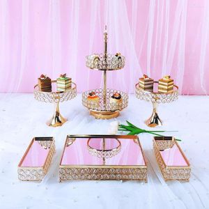 Bakware tools 4-8 stks bruidstaartstandaard set gouden spiegel metalen cupcake mooie lade dessert display decoratie