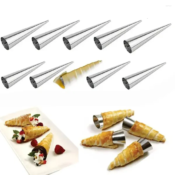 Outils de cuisson 5 pièces Tube conique cône rouleau moules Cookie Dessert acier inoxydable Croissants moules spirale pâtisserie moule outil de cuisson