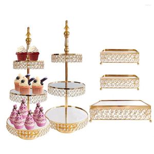 Outils de mise en couverture 5pcs / lot 5 PCS Gold Metal Cake Set Set Mirror Crystal Dessert Table Display Stands pour le porte-cupcakes à plusieurs niveaux
