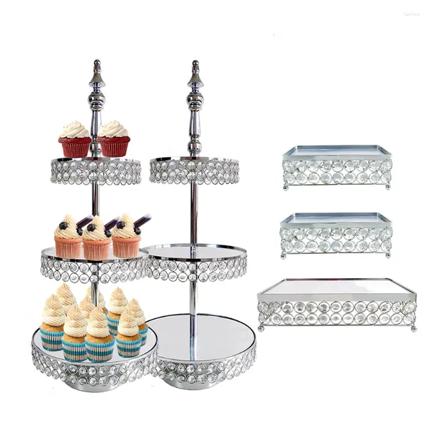 Outils de mise en couverture 5PCS / LOTGOLD METAL CAKE Set Set Mirror Crystal Dessert Table Display Stands pour le porte-cupcakes à plusieurs niveaux