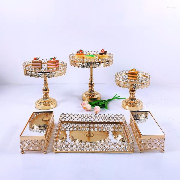 Ustensiles de cuisson 6 pièces ensemble de supports à gâteaux en cristal miroirs en métal Cupcake décorer Dessert fête de mariage plateaux d'affichage