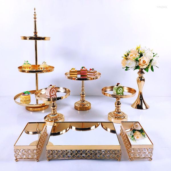 Utensilios para hornear Herramientas 7-9PC Crystal Metal Wedding Cupcake Stand Rack Holiday Party Display Tray Cake Plate