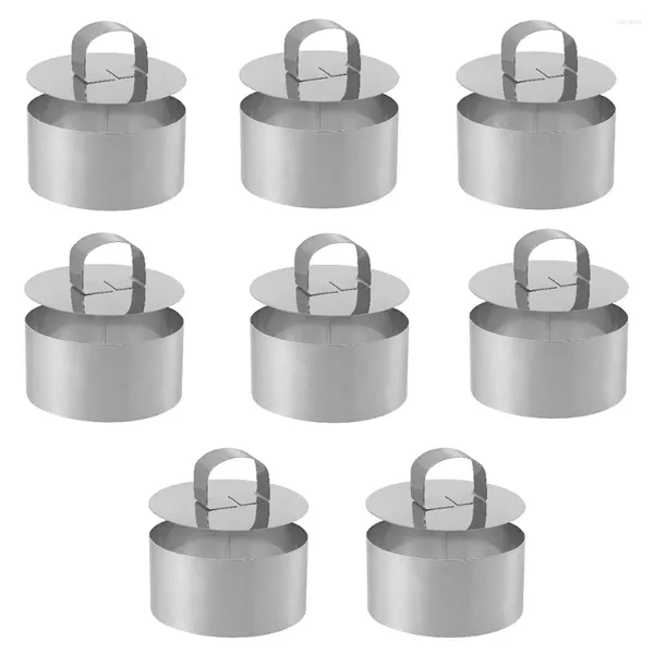 Herramientas para hornear, juego de anillos de cocina de 8 uds, molde para pasteles de acero inoxidable para hornear con cubierta de prensa para bollos/mousse/postres