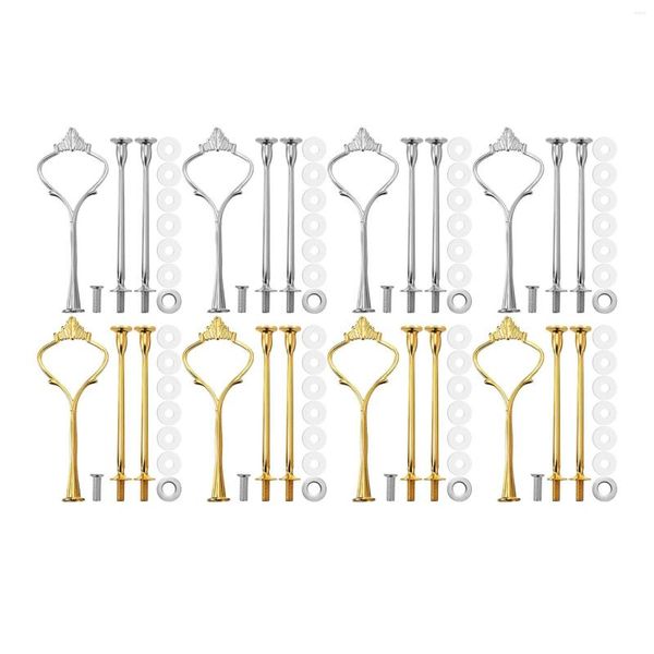 Utensilios para hornear Herramientas 8 juegos 3 niveles Corona Pastel Placa Soporte Accesorios Soporte de hardware Utensilios de cocina para bodas y fiestas - SilverGolden