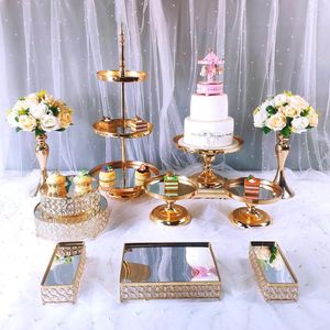 Outils de cuisson 8 pièces-13 pièces miroir décoration de mariage 3 niveaux Cupcake affichage or métal gâteau support