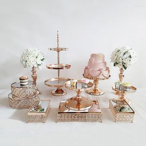 Outils de cuisson 8pcs-13pcs miroir décoration de mariage 2 ou 3 niveaux cupcake affichage support de gâteau en métal doré
