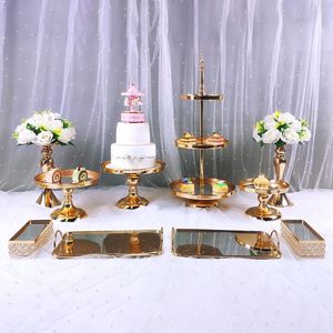 Ustensiles de cuisson 8 pièces cristal métal gâteau support ensemble acrylique miroir Cupcake décorations Dessert piédestal fête de mariage présentoir