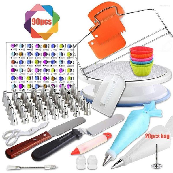 Ustensiles de cuisson 90 pièces ensemble d'outils de cuisson bricolage gâteau décoration acier inoxydable pâtisserie buses Kit fleur glaçage tuyauterie Fondant