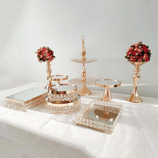 Ustensiles de cuisson 9 pièces/lot support à gâteau en or ensemble de Cupcake à Dessert rond en miroir