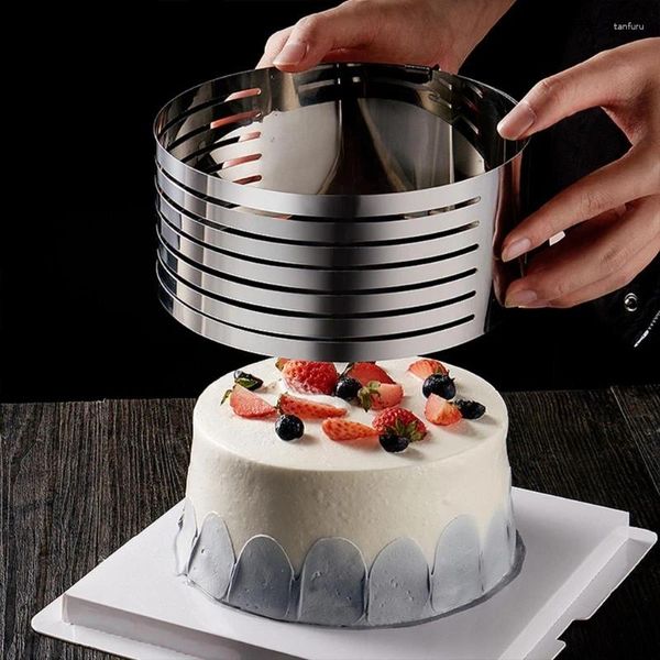 Outils de cuisson, trancheuse à gâteau réglable et moule à gâteau, niveleur de coupe en couche, anneau à trancher en acier inoxydable 16-20cm, outil de cuisson à faire soi-même