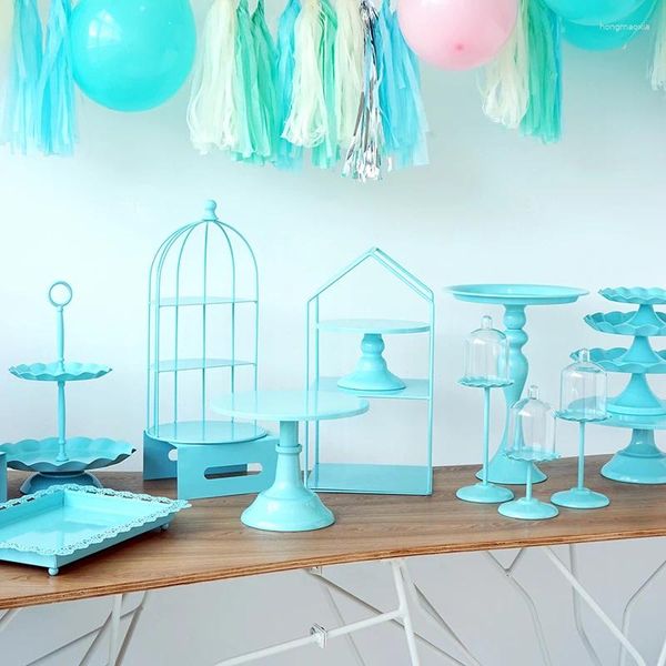 Herramientas para hornear, soporte para pastel azul bebé, bandeja para cupcakes, mesa de postre, decoración para fiestas, proveedores de 3 niveles, jaula para pájaros, decoración del hogar