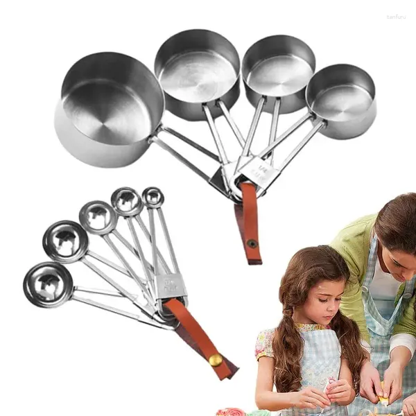 Herramientas para hornear, tazas y cucharas medidoras para hornear, juego de 9 cucharas medidoras de alimentos secos de acero inoxidable, suministros para tazas