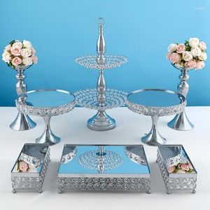 Bakware gereedschap mooie lade zilver 2 laag cupcake dessert display decoratie bruiloft kristallen spiegel cake stands set