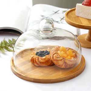 Ustensiles de cuisson Gâteau Présentoir En Verre Couvercle Transparent Dessert Fruits Dégustation Boîte Pâtisserie Pain Et En Bois