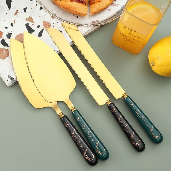 Ustensiles de Cuisson Outils Couteau À Gâteau Et Pelle Service Ensemble En Acier Inoxydable Plaqué Or Lames Tarte Servant Pour Les Anniversaires De Mariage Anniversaires Fête