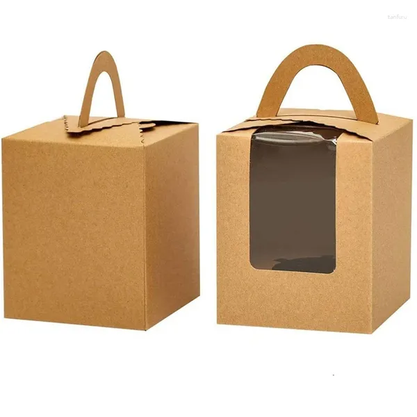 Outils de cuisson boîte à cupcakes 50 sacs à dos de gâteau simples récipient à pâtisserie en papier Kraft avec insertion de fenêtre et poignée sac à muffins