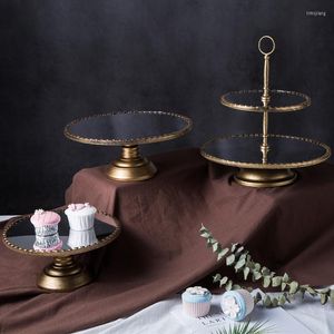 Bakware tools European Style retro gouden metalen woning decoratie glazen spiegellade cake stands fruitplaat voor verjaardagsfeestje bar