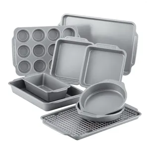 Outils de cuisson de cuisson Farberware 10 pièces antiadhésives avec gris de rack de refroidissement